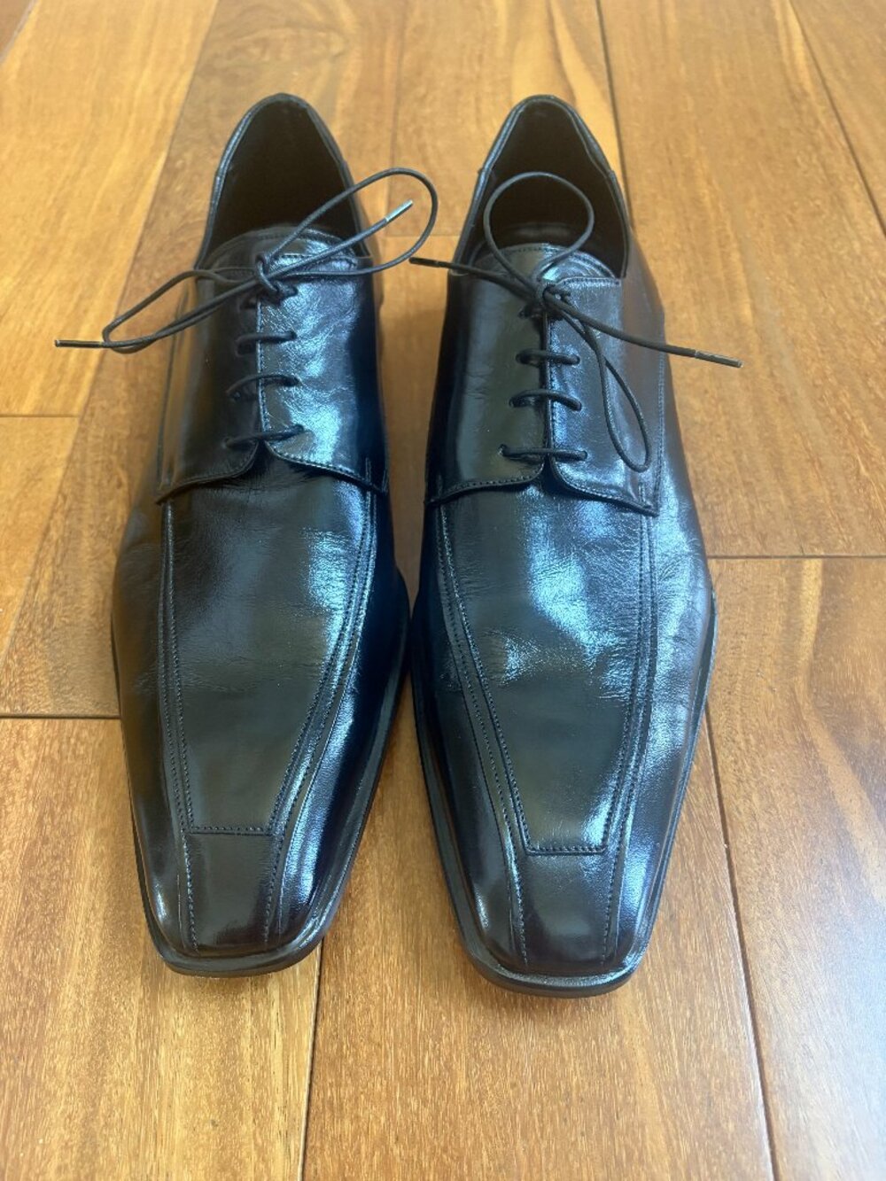 Llancio for Casini Firenze black leather lace up dress shoes with square toe